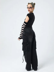 Pantalon cargo baggy vintage Y2K à poches bandage