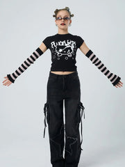 Pantalon cargo baggy vintage Y2K à poches bandage