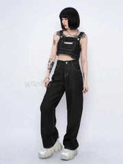 Pantalon décontracté en denim blanc à coutures apparentes et poches bavette ajustables