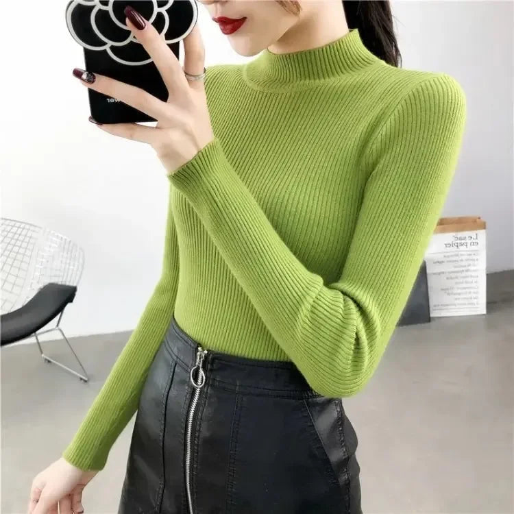 Slim Fit Stand Collar Long Sleeve Knitted Christmas Sweater Green / S Sweaters-L