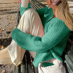 Warm Chunky Knit Long Sleeve Red Cardigan Green-1 / S Cardigan-241208