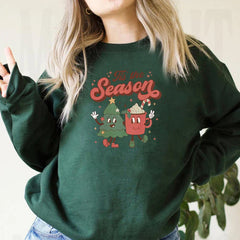 Vintage Retro Tis The Season Santa Cocoa Christmas Hoodie Hoodies-L