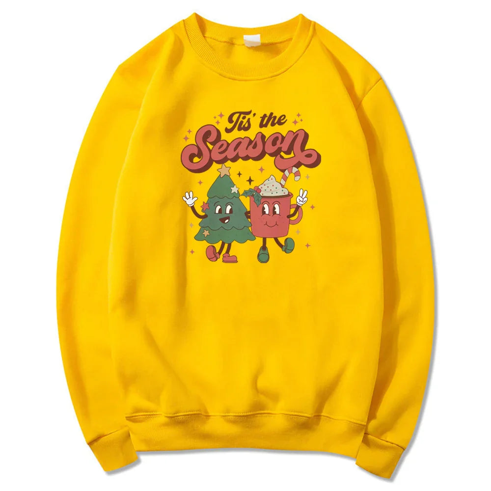 Vintage Retro Tis The Season Santa Cocoa Christmas Hoodie Yellow / S Hoodies-L
