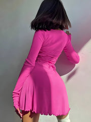 Robe mini côtelée à lacets