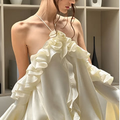 Robe courte à volants roses