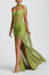 Ruched Mesh Maxi Dress