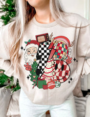 Retro Cotton Santa Claus Funny Smiling Face Girl Christmas Hoodie Hoodies-L