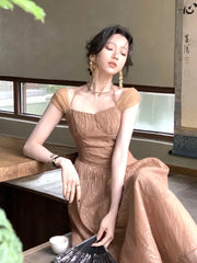 Vintage Midi Dress For Women Summer New Elegant Prom Evening Party Vestidos Fashion Female Clothing Office Ladies Dresses