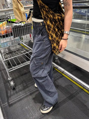 American Retro Multi Pocket Jeans for Women Y2k High Waist Loose Wide Leg Pants Early Autumn New Straight Trousers