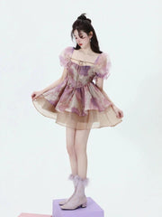 Robe mini à manches bouffantes et volants Soft Girl