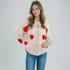 Embroidery Heart Lace-Up Cardigan Cardigan-241208