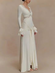 Robe longue drapée à nouer sur le devant