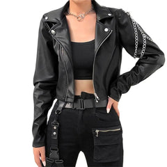 Vestes courtes en similicuir style punk gothique à manches longues
