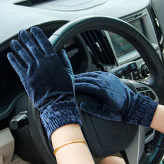 Gold Velvet Winter Full Finger Christmas Gloves - Soft And Comfortable Blue Gloves-L