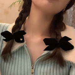 Red Velvet Korean Sweet Bowknot Side Duckclip Christmas Hair Accessory Black Accessories-L