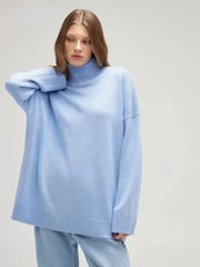 Winter Oversize Vintage Solid Soft Knitted Blue Green Brown Christmas Sweater Gray / One Size