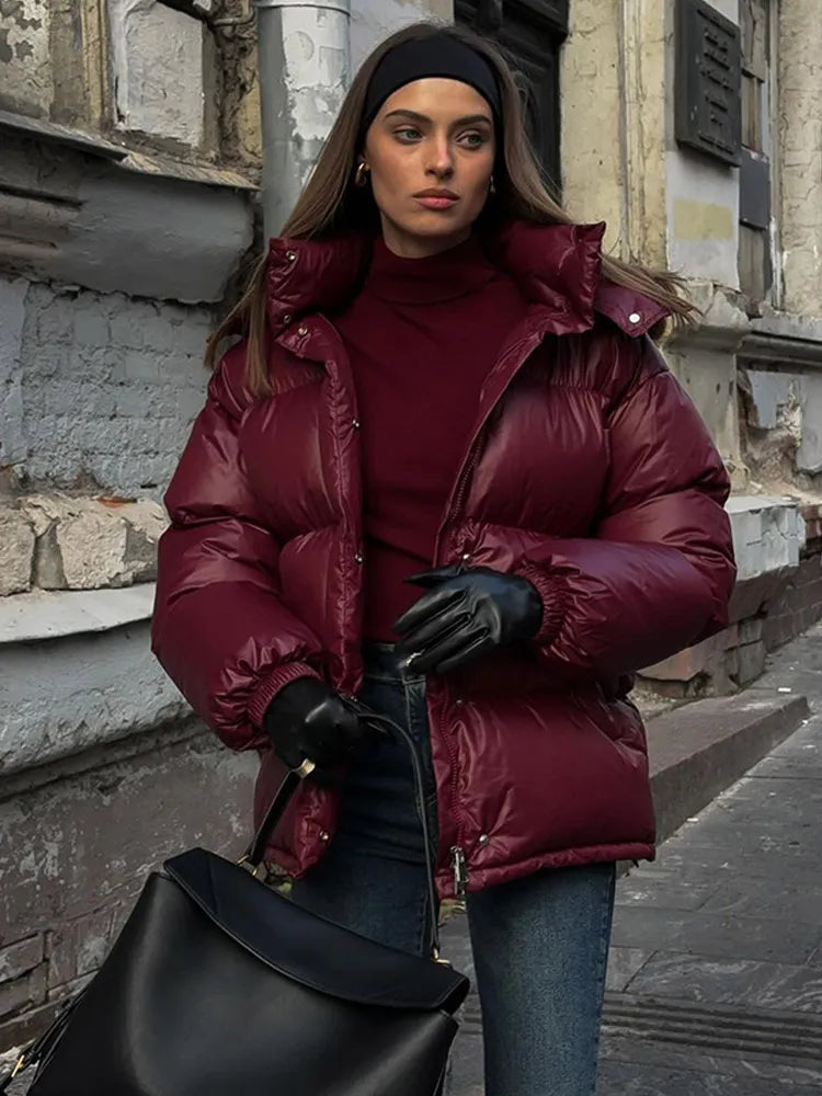 Burgundy Hooded Padded Parka Coat Coats-241208