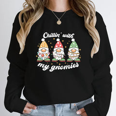 Hoodless Light Chillin’ Gnomies Round Neck Pullover Christmas Hoodie Black / S Hoodies-L