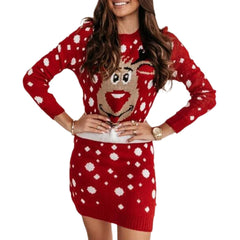 Red Jacquard Knitted Long Sleeve Crochet Christmas Sweater / S Sweaters-L