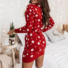 Knitted Long Sleeve Jacquard Red Crochet Casual Christmas Sexy Sweater Sweaters-L