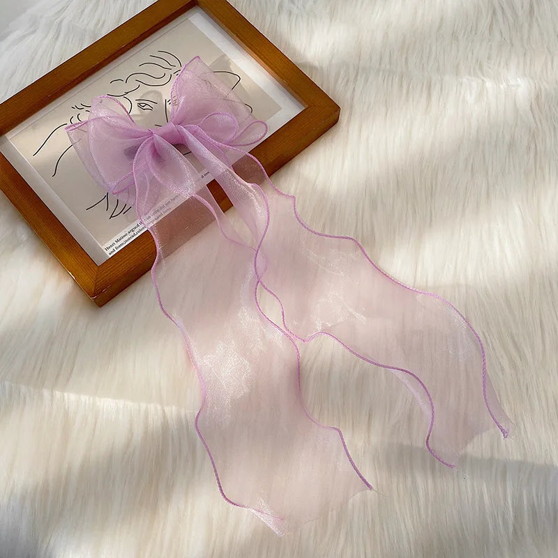 Lace Red Blue Pink Silk Bow Ribbon Christmas Hair Accessory Wholesale Purple Long Silk Accessories-L