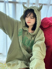 Sweat à capuche rétro à manches longues et fermeture éclair, coupe oversize, style streetwear Y2K