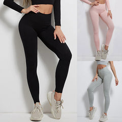 Leggings de sport côtelés élastiques à taille haute rayés sans coutures pour femme, parfaits pour le yoga, le fitness et le yoga.