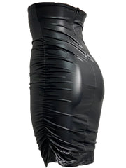 Jupe moulante sexy taille haute en similicuir noir