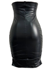 Jupe moulante sexy taille haute en similicuir noir