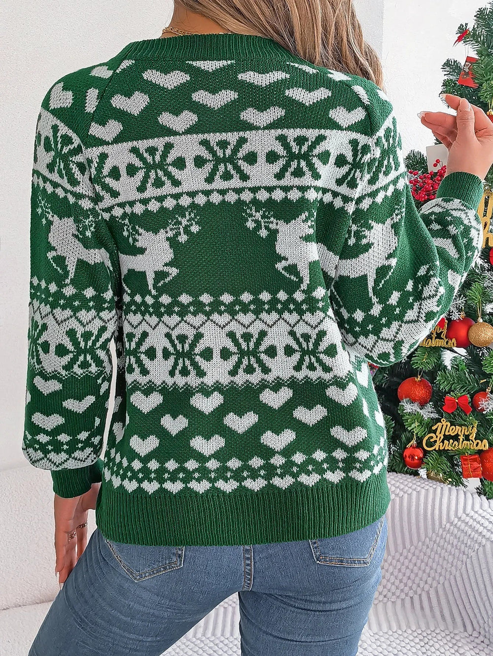 Christmas Snowflake Reindeer Pattern Holiday Festive Jumper Sweater Sweaters-L