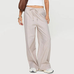 Pantalon Cago ample à jambes larges, rayé et à cordon élastique pour le travail et l'été