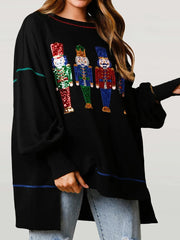 Y2K Nutcracker Sequin Long Sleeve Crewneck Christmas Hoodie Hoodies-L