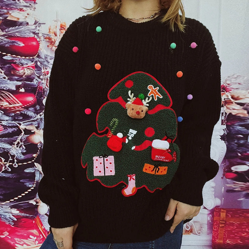 Christmas Handmade Decoration Tree Closet Staples Work Pullover Sweater Black / S Sweaters-L