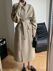 Veste longue coupe-vent tendance style coréen, cardigan avec ceinture, manteau