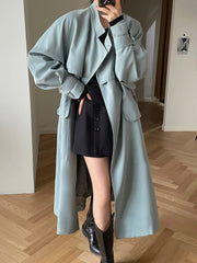 Veste longue coupe-vent tendance style coréen, cardigan avec ceinture, manteau