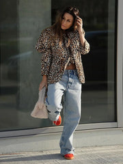 Manteaux décontractés matelassés à manches longues en dentelle imprimée léopard