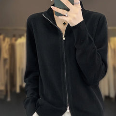 Pull en maille 100% laine, élégant, chaud et confortable, à manches longues et col montant, avec double fermeture éclair.