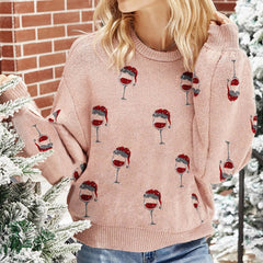 O-Neck Lantern Sleeve Loose Knitted Christmas Sweater Sweaters-L
