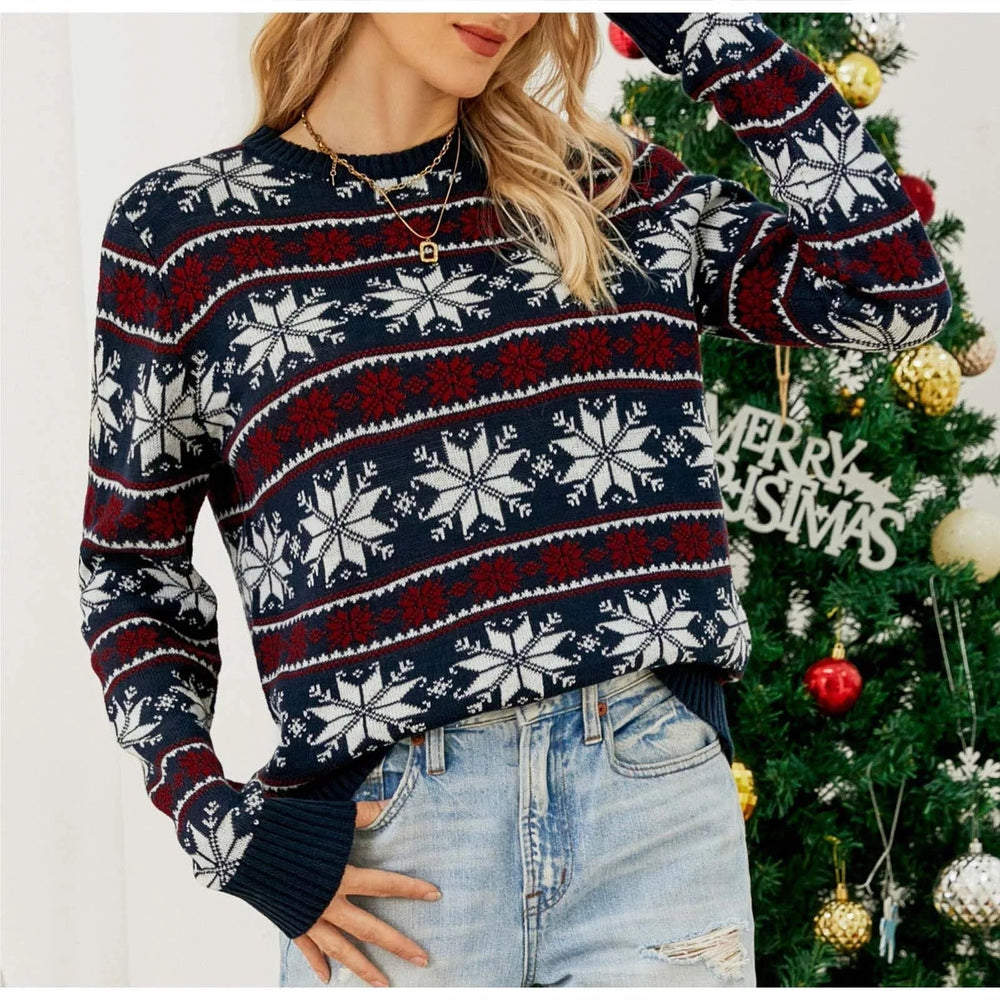 Christmas Snowflake Acrylic Knitted Loose Tops Sweater Sweaters-L