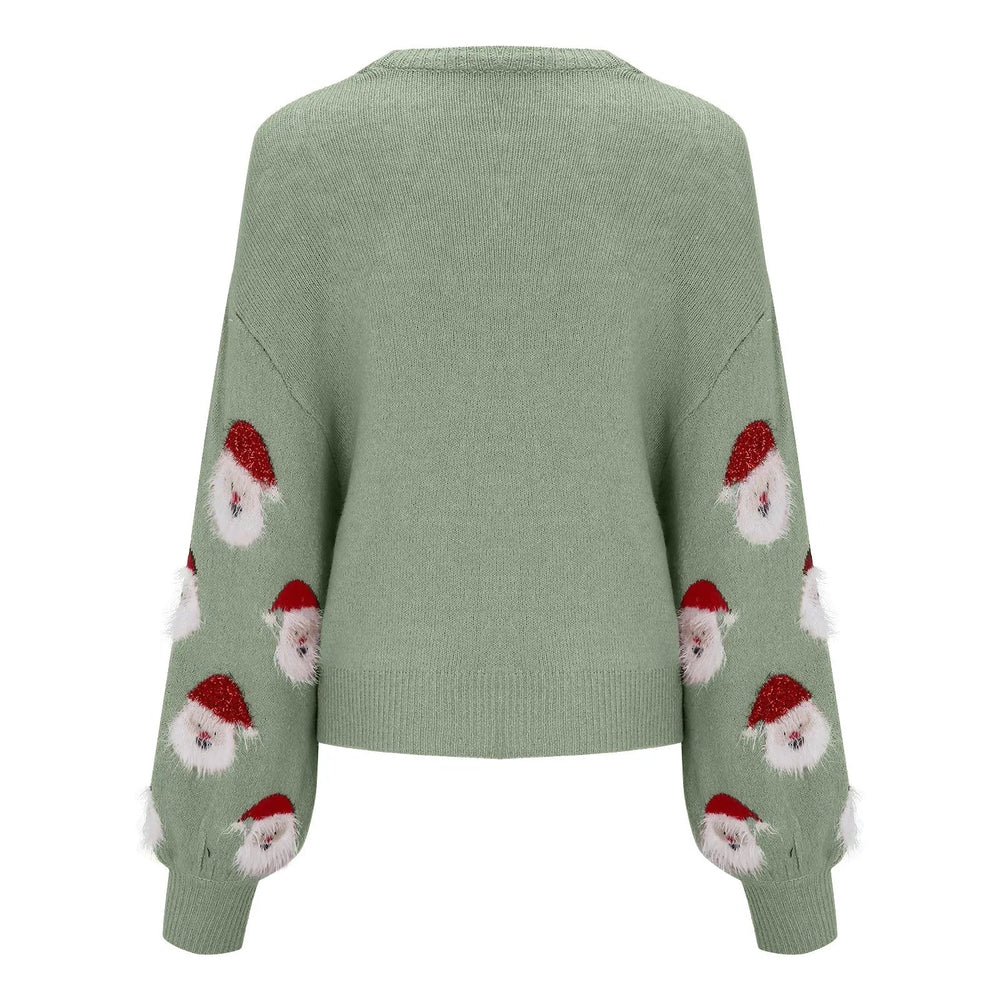 Sequin Long Sleeve Vintage Blouse With Santa Claus Hoodie Christmas Sweater Sweaters-L