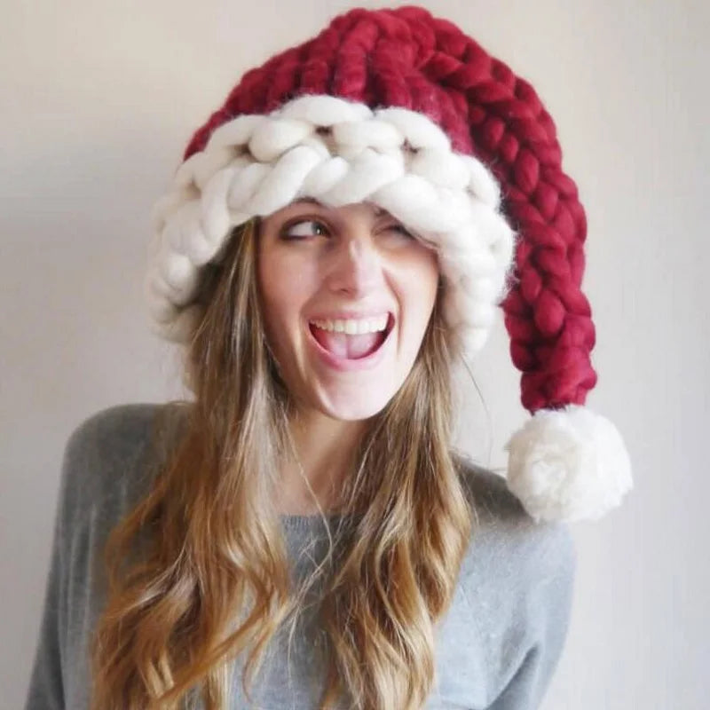 Knit Wool Christmas Party Hat - Warm Fashion For Home And Outdoor Burgundy Hat-L