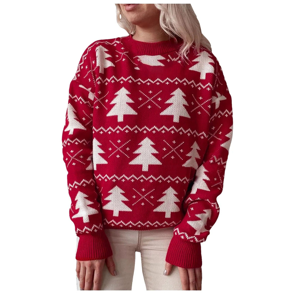 Jacquard Knitted Full Sleeve Warm Soft Christmas Sweater Sweaters-L