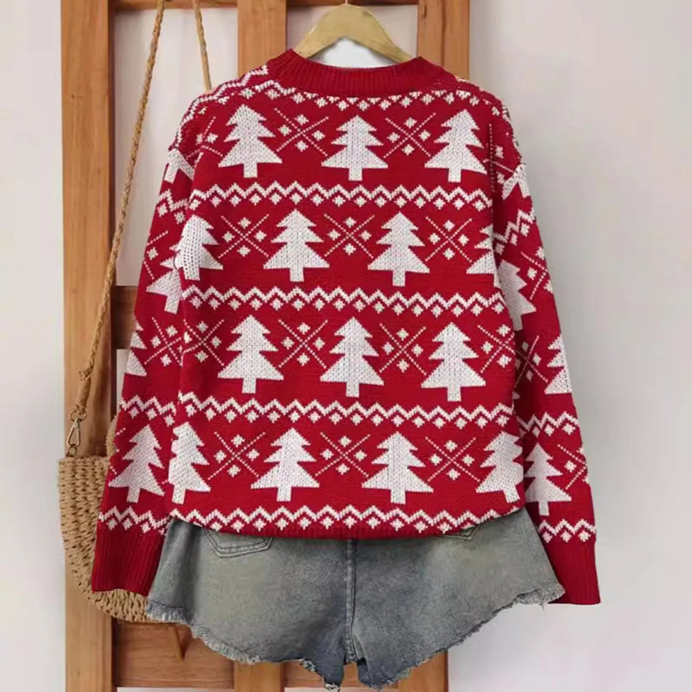 Jacquard Knitted Full Sleeve Warm Soft Christmas Sweater Sweaters-L