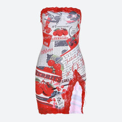 Robe mini fendue cerise Y2K