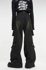 Distressed Multi Pocket Wide Leg Jeans