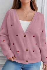 Heart Embroidery V Neck Christmas Cardigan