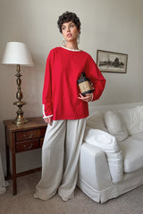 T-shirt à manches longues, col rond ample et empiècements à volants