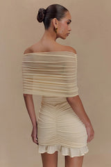 Ruched Ruffle Mesh Mini Dress