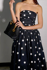 Polka Dot Strapless Bodycon Midi Dress
