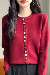 Color Button Solid Velvet Christmas Cardigan